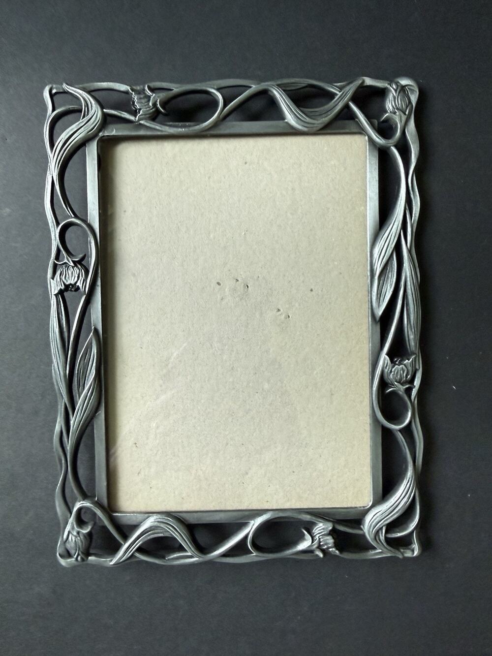 Vtg 5x7 Pewter Tone Metal Picture Frame Ornate Scroll Filigree Easel Back - Picture 1 of 9